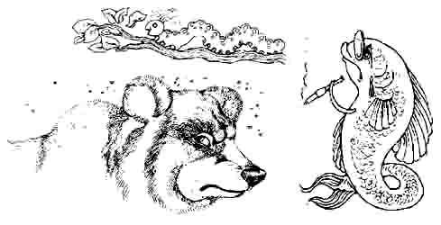 bear, caterpillar and cold fish